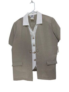 Promises Petite 2-Piece Set Beige Blazer Pants Pearl Button Accents Size18P